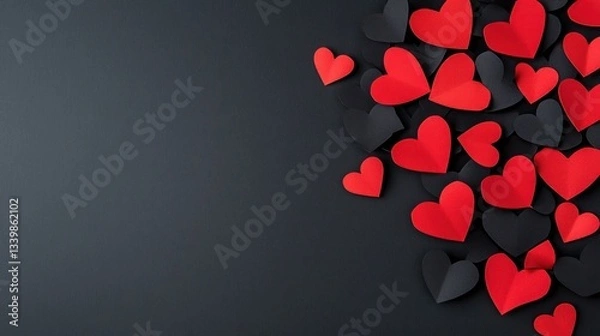 Fototapeta Romantic Red and Black Hearts Background