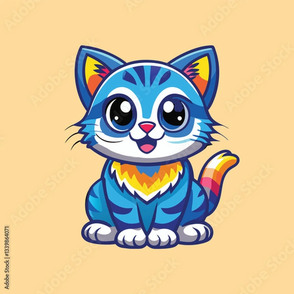 Fototapeta Gradient Colorful Cat Vector Illustration with Cute Expression