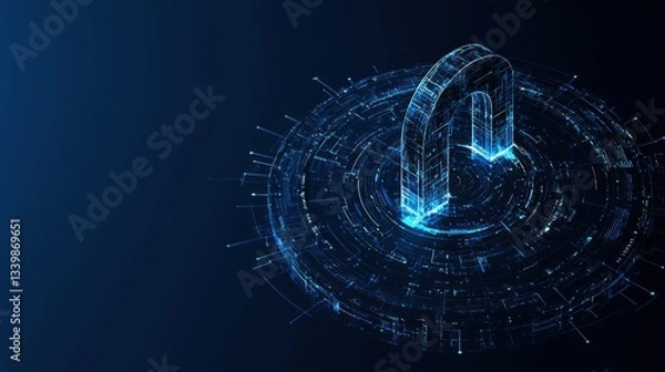 Obraz A glowing blue magnetic field symbol surrounded by technology elements