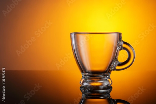 Obraz Empty Espresso Glass Cup with Warm Orange Background