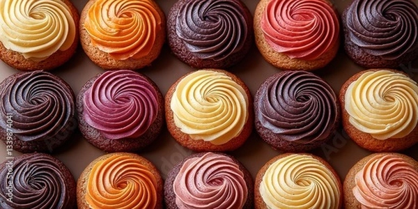 Fototapeta Colorful Cupcake with Sprinkles and Frosting Sweet Dessert for Bakery and Pastries Decoration  Perfect for Doughnuts too