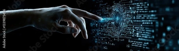 Fototapeta A finger touches a digital interface with a network design