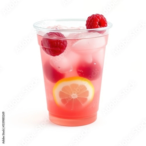 Fototapeta Refreshing Raspberry Lemonade in Clear Plastic Cup