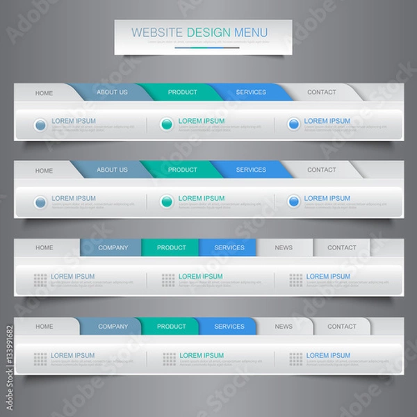 Obraz Web site design menu navigation elements with icons set: Navigat