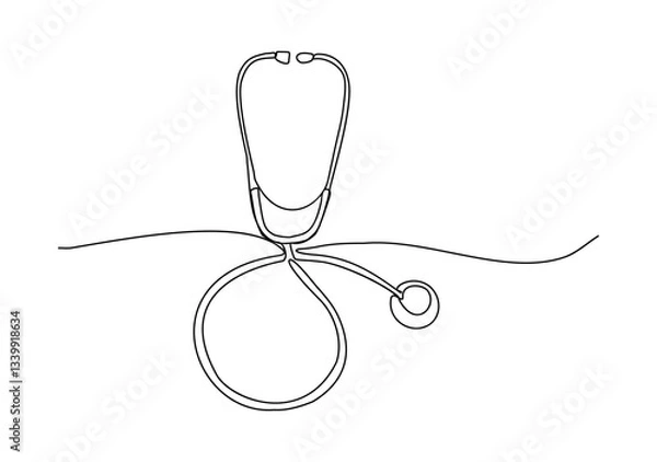 Fototapeta hand drawn vector illustration of a stethoscope, stethoscope in continuous line drawing