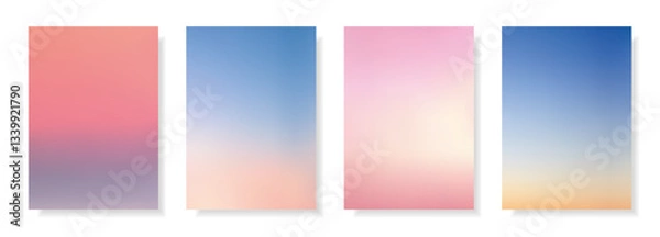 Obraz Set of abstract blurred backgrounds.Evening sky, sunset and sunrise on the ocean, sea summer landscapes.Decorative gradient backdrops.Templates for invitations, greeting cards.Vector, meshes