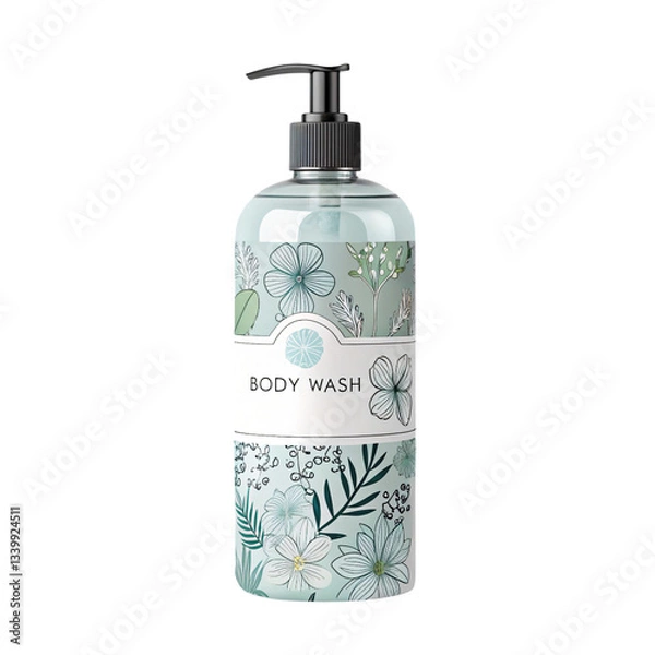 Obraz Floral Body Wash Bottle with Pump Dispenser on Transparent Background