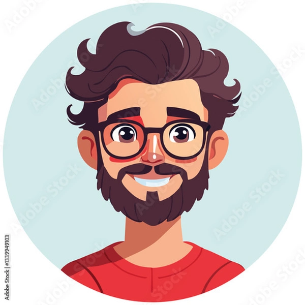 Obraz Friendly Bearded Man with Curly Hair and Glasses