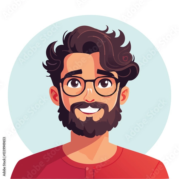 Obraz Friendly Bearded Man with Curly Hair and Glasses