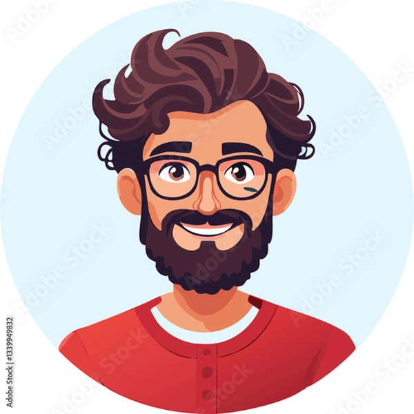 Obraz Friendly Bearded Man with Curly Hair and Glasses