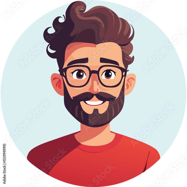 Obraz Friendly Bearded Man with Curly Hair and Glasses