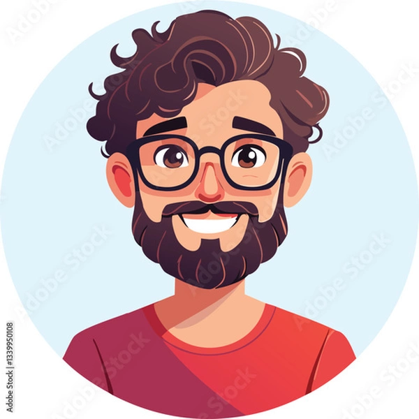 Obraz Friendly Bearded Man with Curly Hair and Glasses