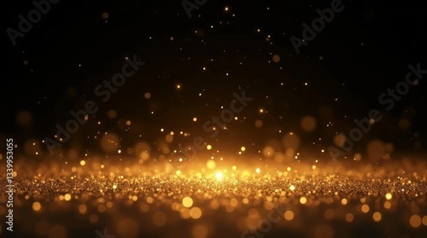 Fototapeta Golden particles with lighting and glitter effect on black background