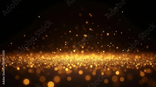 Fototapeta Golden particles with lighting and glitter effect on black background