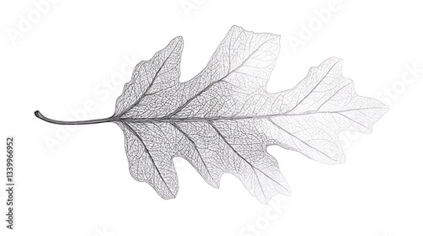 Fototapeta An isolated image of an oak leaf skeleton and its stem