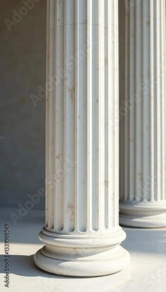 Fototapeta Ancient white marble column detail, weathered texture, design, classical, columncapital