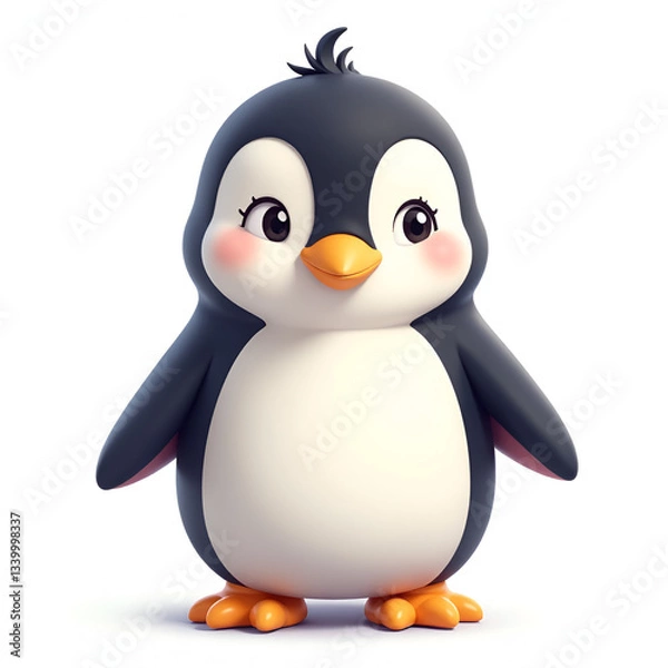 Fototapeta Adorable Cartoon Penguin With A Cheerful Expression
