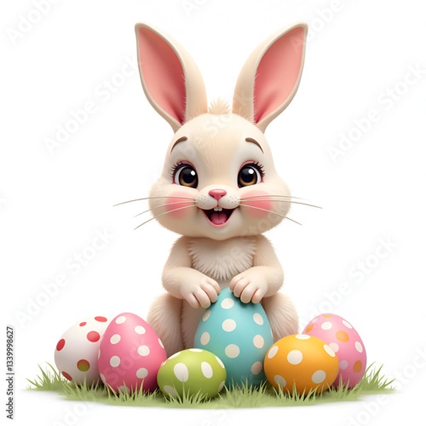 Fototapeta Adorable Easter Bunny with Colorful Eggs easter day