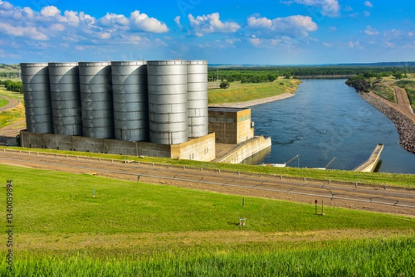 Obraz Garrison Dam and hydroelectric power generating facility on the Missouri river system in North Dakota. 