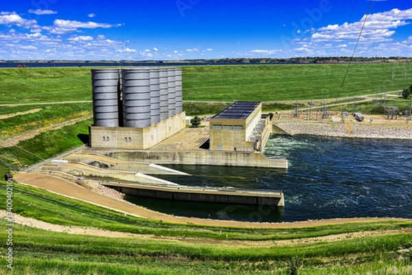 Obraz Garrison Dam and hydroelectric generating station uses water from Lake Sakakawea to create clean energy in North Dakota.