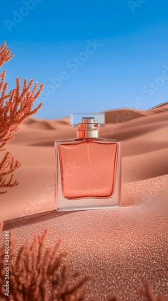 Obraz Perfume Bottle in Desert Landscape with Coral Accents