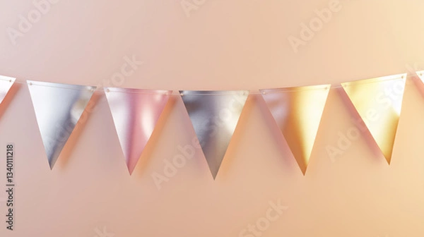 Obraz Pastel Party Bunting with Confetti – Soft Festive Celebration Background