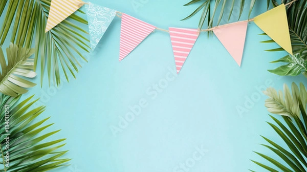 Obraz Pastel Party Bunting with Confetti – Soft Festive Celebration Background