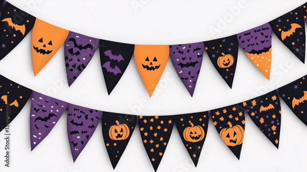Obraz Halloween Party Bunting with Bats and Pumpkins – Spooky Festive Decoration