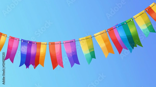 Obraz Pastel Party Bunting with Confetti – Soft Festive Celebration Background