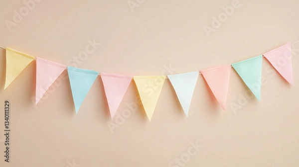 Obraz Pastel Party Bunting with Confetti – Soft Festive Celebration Background