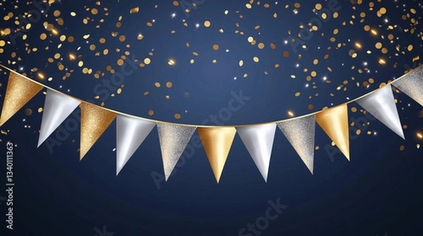 Obraz Christmas Party Bunting with Snowfall and Festive Lights – Holiday Celebration Background
