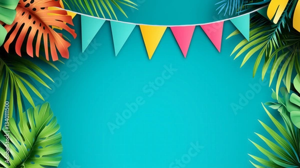 Obraz Pastel Party Bunting with Confetti – Soft Festive Celebration Background