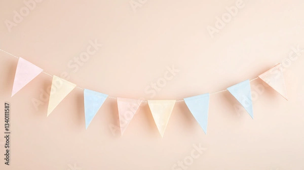 Obraz Pastel Party Bunting with Confetti – Soft Festive Celebration Background