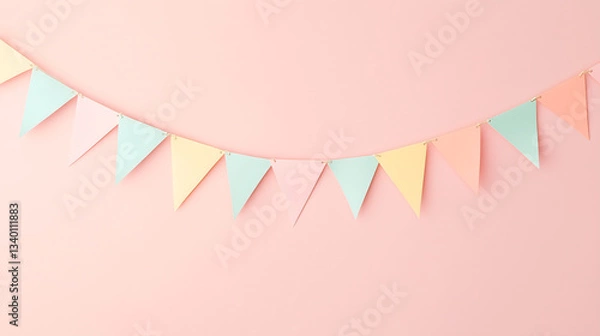 Obraz Pastel Party Bunting with Confetti – Soft Festive Celebration Background