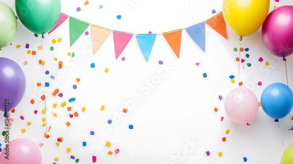 Obraz Pastel Party Bunting with Confetti – Soft Festive Celebration Background