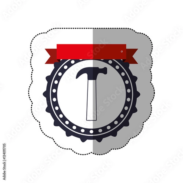 Fototapeta middle shadow sticker with circular frame with hammer and ribbon vector illustration