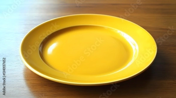 Obraz Simple yellow plate resting on a wooden surface beautifully lit