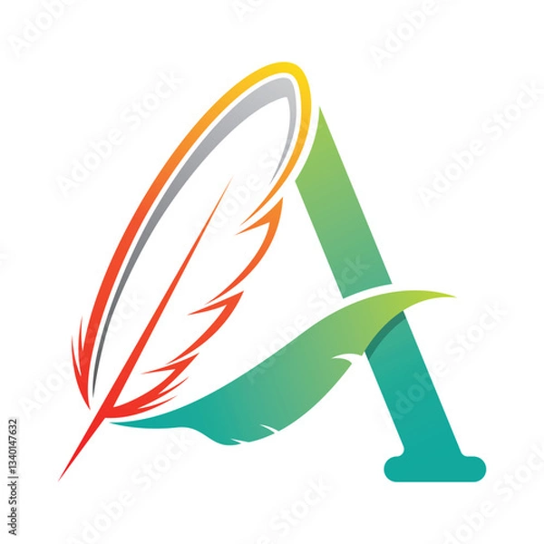 Obraz Letter A  and Feather Vector Logo Design