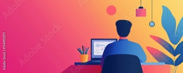 Fototapeta Digital workspace with a person at a computer.