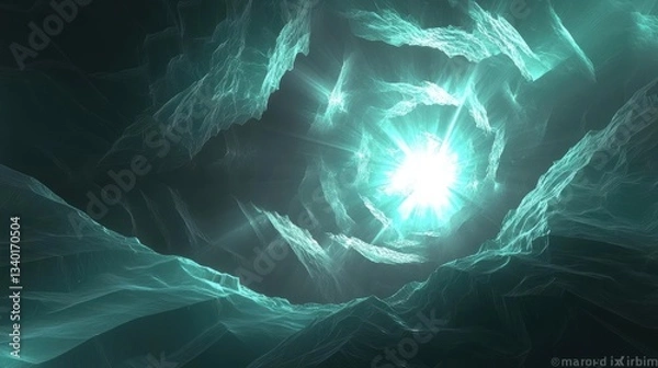 Obraz Teal And Dark Green Abstract Fractal Background With Luminous Spiral Light Pattern Design of Energy and Space Effects for a Visual Art Piece With Intriguing Elements of Artistic Beauty in a Surreal