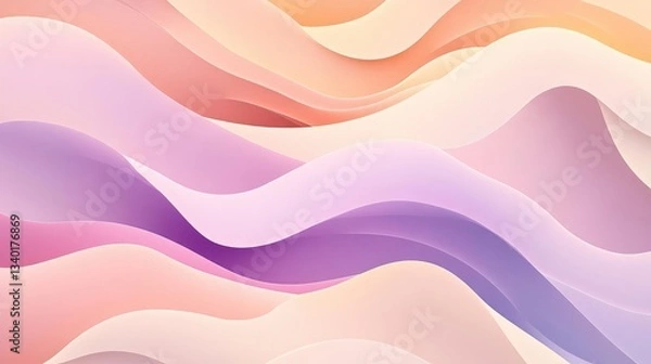 Fototapeta Abstract Pastel Wave Background, Smooth Curves And Fluid Gradient Colors In Soft Shades Of Pink, Purple And Orange. A Decorative, Vibrant, And Seamless Design For Wallpaper Or Illustration. An