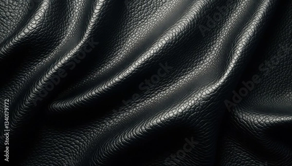 Fototapeta Shiny black leather with visible grain and subtle shine , sheen, dark color, leather