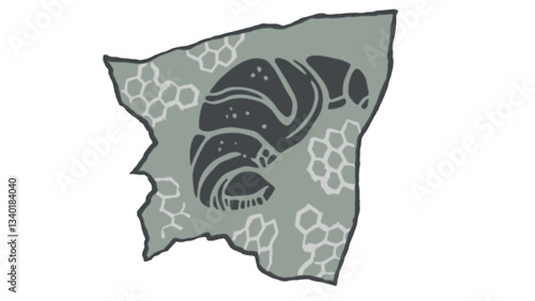 Fototapeta Stylized drawing of a croissant on a textured background with a honeycomb pattern.