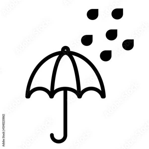 Obraz Line Art Umbrella Icon with Raindrops