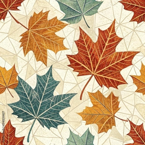 Fototapeta Seamless Autumn Leaves Pattern Nature Digital Artwork Textured Background Aesthetic Design