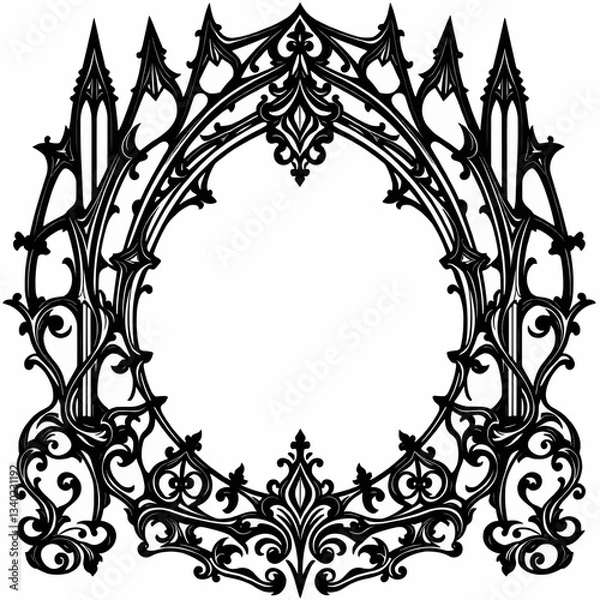Obraz Gothic Black Vector Art Vinyl Sticker with Ornate Details and Pointed Arches