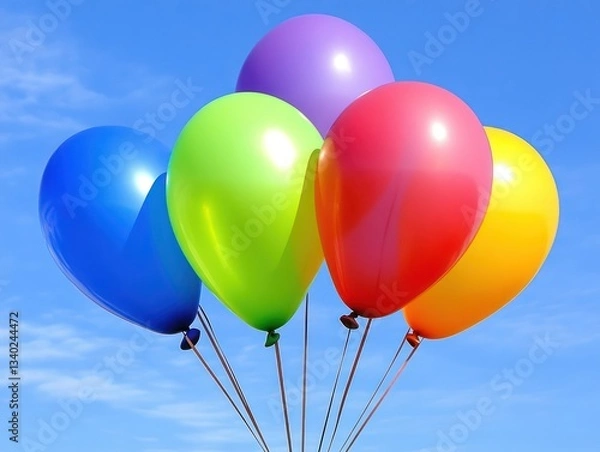 Obraz Colorful balloons floating against a bright blue sky, adding a sense of joy and festivity to the scene.