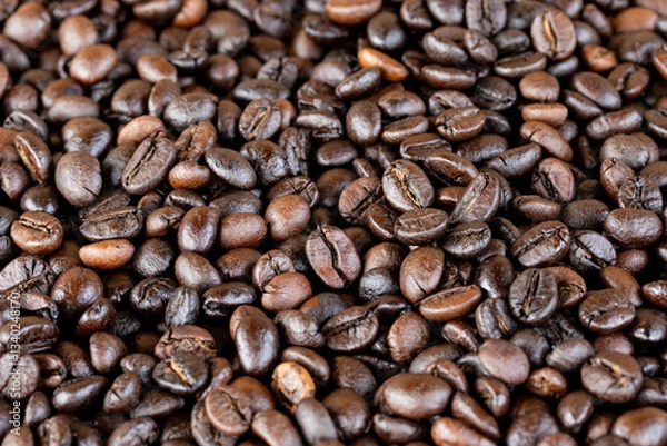 Obraz Roasted coffee beans, black coffee background