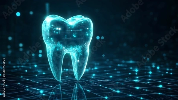 Fototapeta Digital depiction of a human molar using wireframe technology