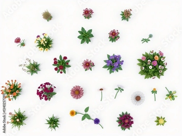 Obraz Aerial View of Assorted Blooming Flowers and Plants